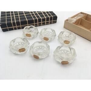 NIB Deadstock Vintage Bohemian Crystal Cut Salt Cellars and Spoons Set of 6